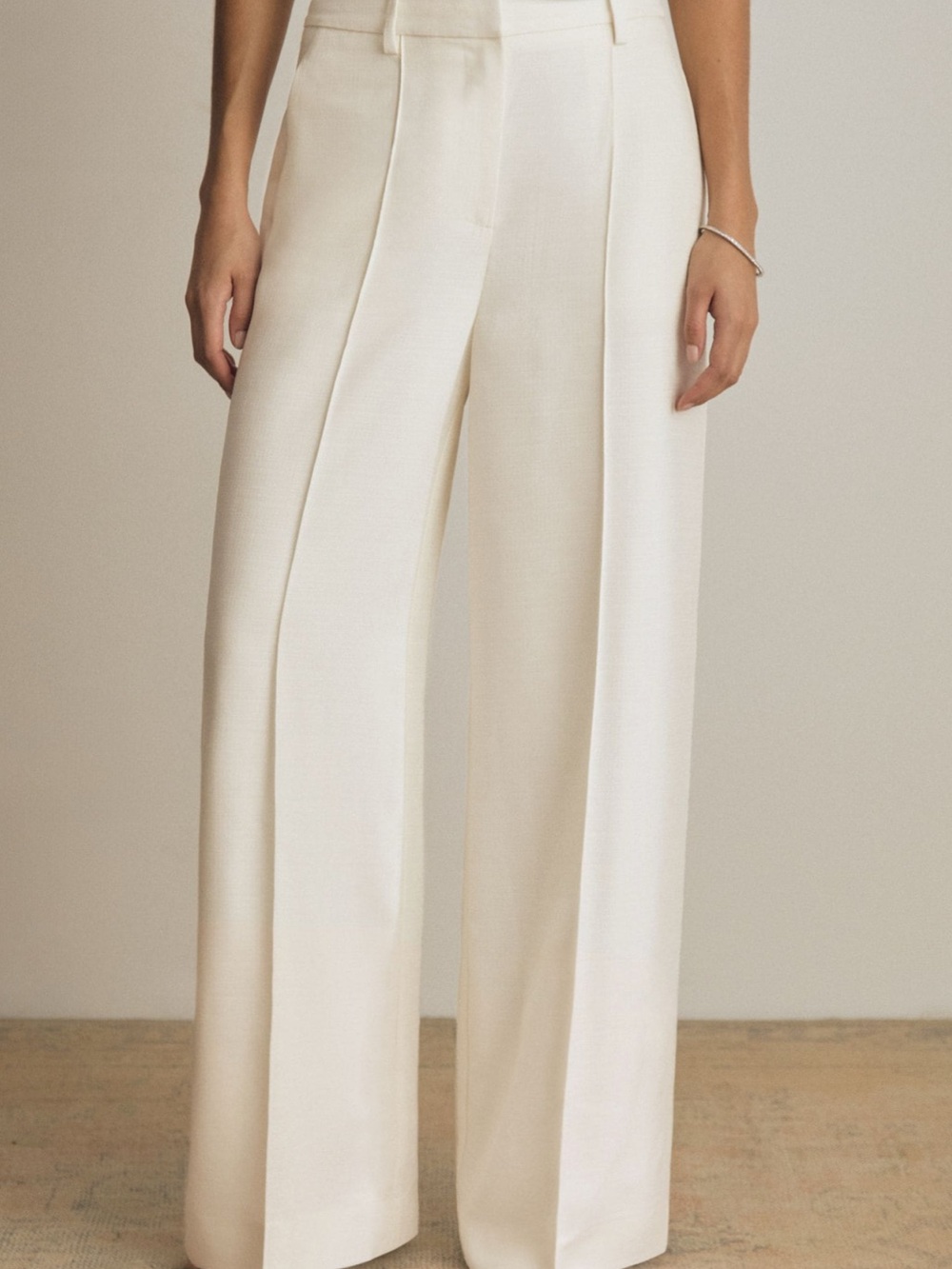 NWT - Atelier Reiss Atelier Cream Wide-Leg Tailored Trousers w leather rope belt